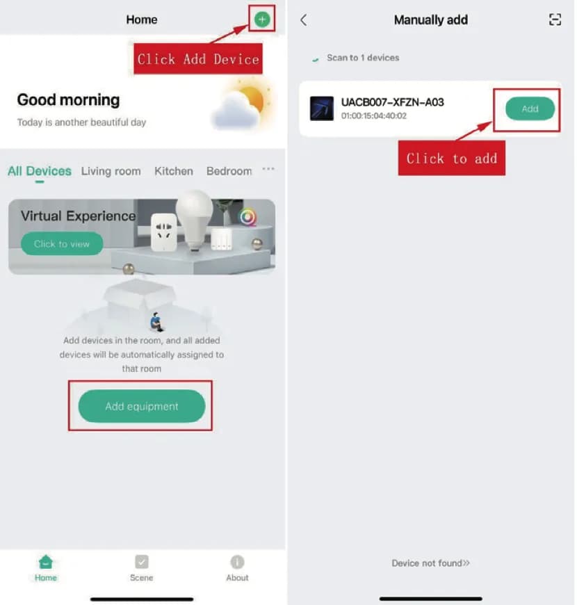 Màn hình thêm thiết bị trong app uLamp