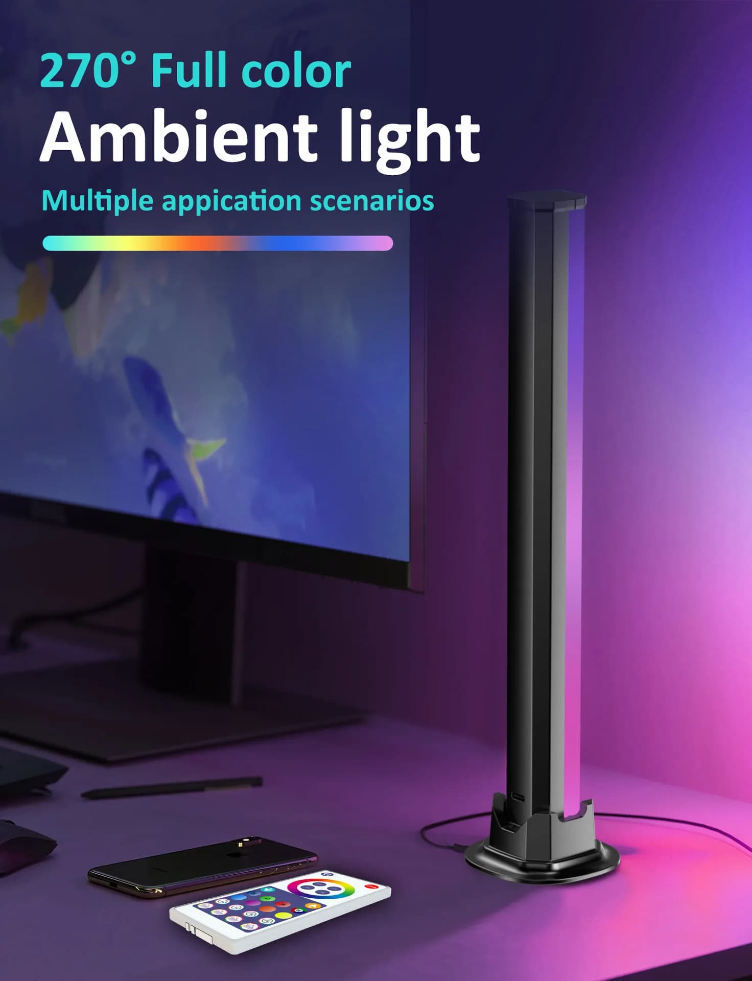Đèn LED Thanh RGBIC Để Bàn Tuya WiFi – Bộ 2 Thanh, Bắt Nhạc, Remote 24 Phím - ảnh 1