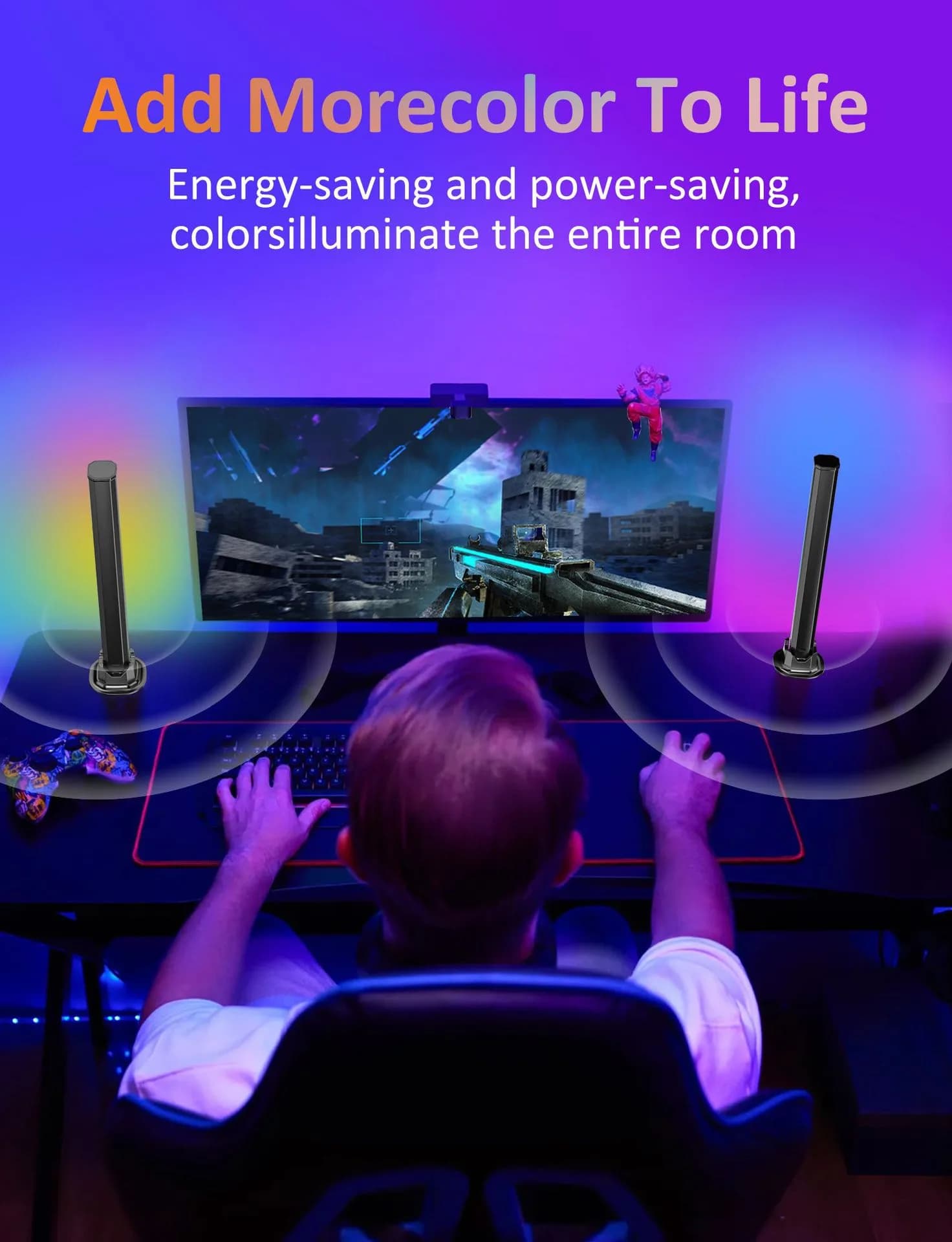 Đèn LED Thanh RGBIC Để Bàn Tuya WiFi – Bộ 2 Thanh, Bắt Nhạc, Remote 24 Phím - ảnh 4