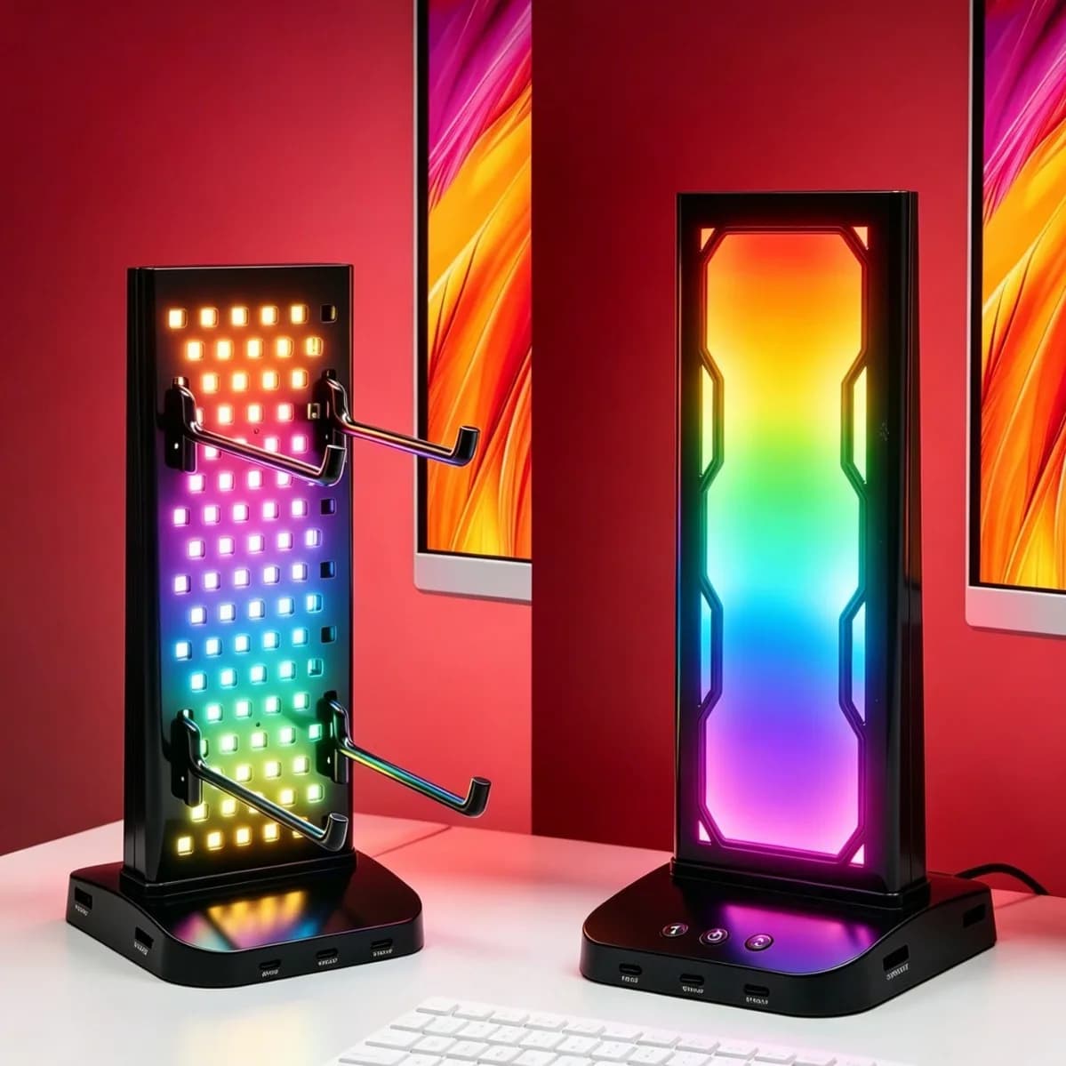 Đèn LED RGB Để Bàn Kiêm Giá Đỡ Tai Nghe & Tay Cầm Game – Sáng 2 Mặt, Bắt Nhạc - ảnh 3