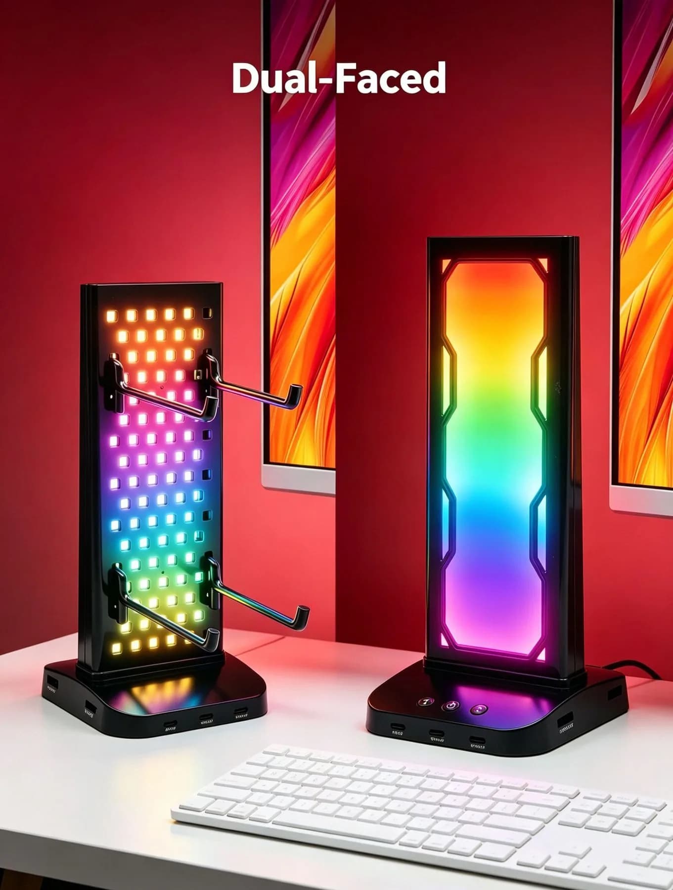 Đèn LED RGB Để Bàn Kiêm Giá Đỡ Tai Nghe & Tay Cầm Game – Sáng 2 Mặt, Bắt Nhạc - ảnh 2