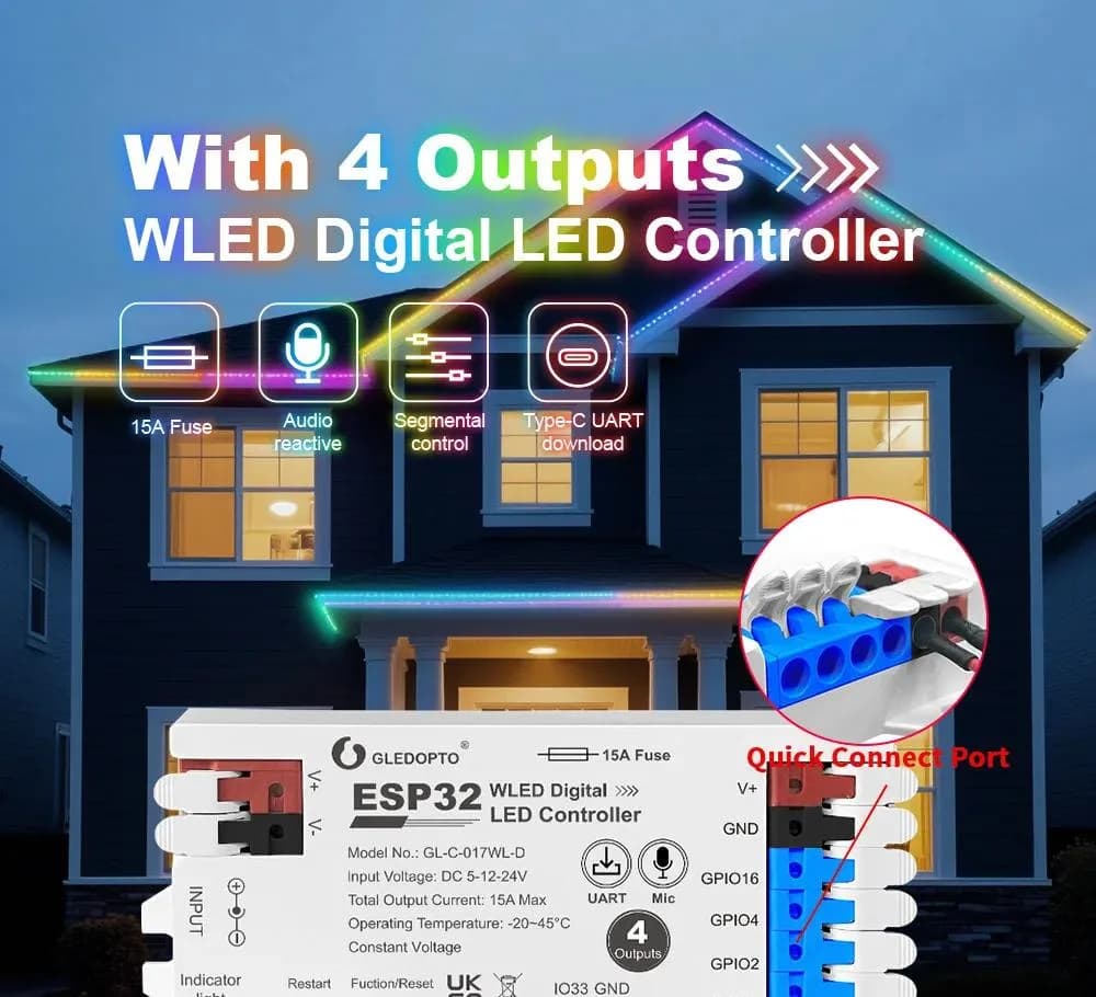 Bộ Điều Khiển LED Ảo Màu WLED ESP32 – 4 Đầu Ra, WiFi, Micro Nhạc - ảnh 1