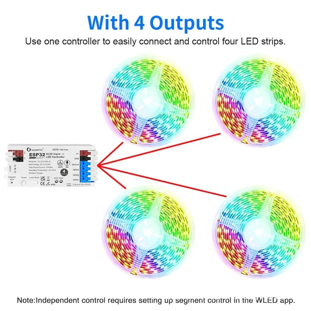 Bộ Điều Khiển LED Ảo Màu WLED ESP32 – 4 Đầu Ra, WiFi, Micro Nhạc - ảnh 3