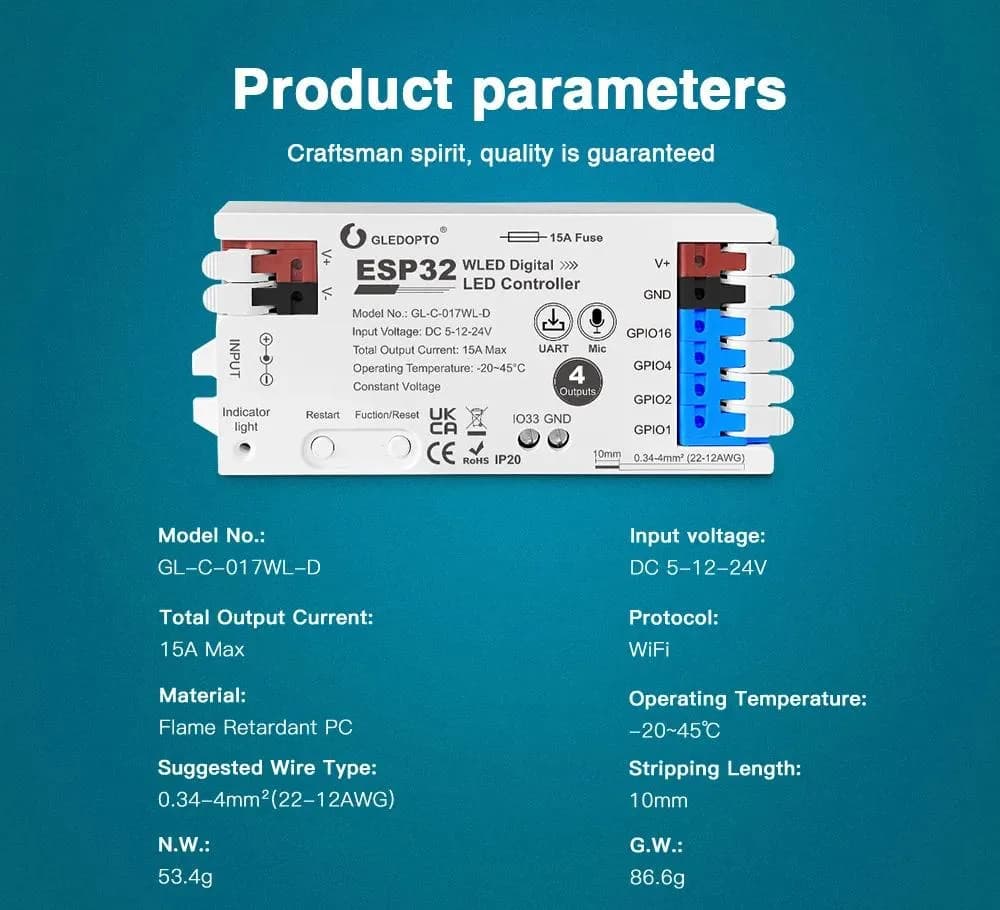 Bộ Điều Khiển LED Ảo Màu WLED ESP32 – 4 Đầu Ra, WiFi, Micro Nhạc - ảnh 6