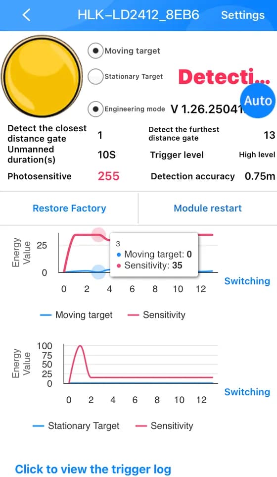 App đang dò nhiễu nền, hiện chữ Detecting