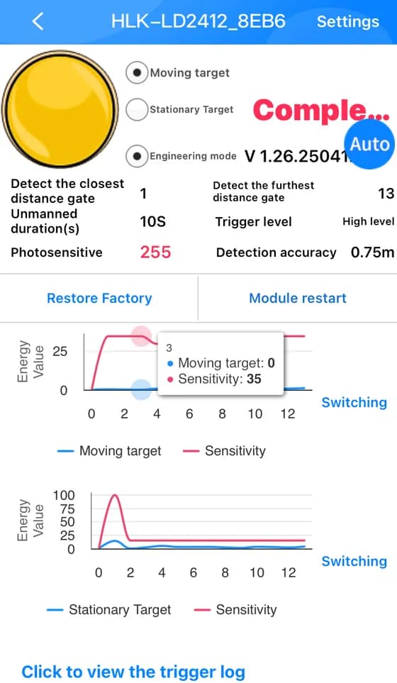 App dò nhiễu nền xong, hiện chữ Complete